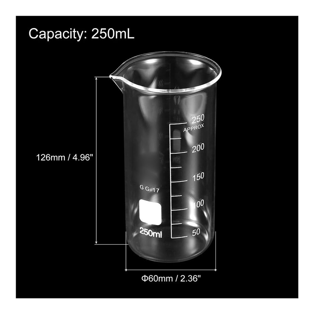 Zestaw 2 lub 3 zlewek laboratoryjnych z miarką z wylewką, 5-500 ml (3 szt. o dużej pojemności 250 ml)