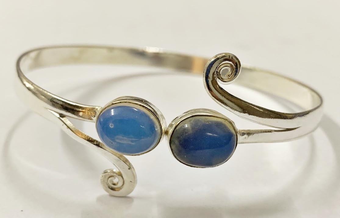VIE Silver Plated Adjustable Oval Spiral Cuff Bangle, Opalite