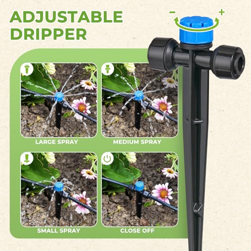 Image of HIRALIY 50FT Drip Irrigation System Kit, Quick-Connect Garden Watering System with 10FT Main Hose and 40FT 1 /4 inch Tubing, Adjustable Drippers for Patio Pots, Container Gardens & Small Raised Beds