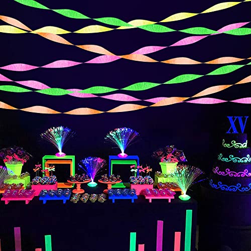 Crepe Paper Neon Streamers Party Decorations -Party Streamers 8 Rolls Fluorescent Crepe Paper Streamers Wedding Bachelorette Party Supplies Birthday Lights Decor Black Lights Party Supplies #TOP5