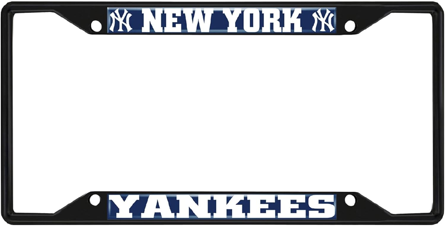 Fan Mats 31314: New York Yankees Metal License Plate Frame Black Finish, Blue
