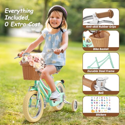 Image of 67i Girls Bike with Training Wheels 12 /14 /16 /20 Inch, Toddler Girl Bicycle for Ages 3-12, Bicicleta para Ninas with Basket, Bell, Adjustable Seat & Handlebar, Padded Seat, Chain Guard