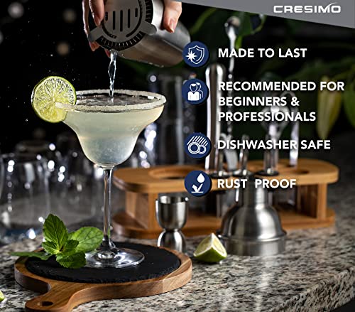 Large Cocktail Shaker Set with Bamboo Stand: 12pc Mixology Bartender Kit and Drink Mixer Set, Bar Accessories for the Home Bar Set with Martini Shaker Cocktail Kit Bar Tools: Muddler, Jigger - Cresimo - Thumbnail 2