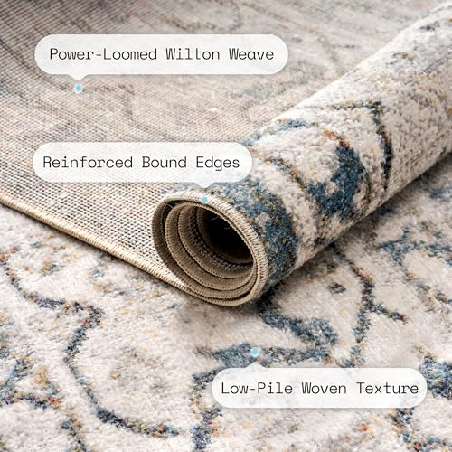 Image of AMERLIFE 5'x8' Wilton Collection Area Rug, Durable Low Pile Non-Slip Washable Rug for High Traffic Areas, Distressed Floral Pattern Vintage Rug for Living Room, Bedroom, Dining Room,Light Blue