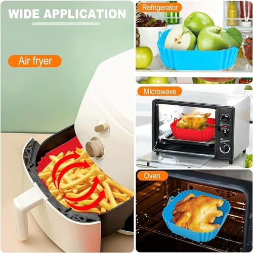Image of DIXSON Air Fryer Liners I Square Silicone Basket Baking Tray I Pot with Ear Handles I Nonstick Reusable Heat Resistant I Air Fryer Basket I Cooking Oven Insert Accessories (Square, 1)