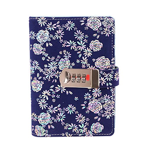 a6 日記帳 鍵付き かわいい 花柄付き PUレザー 手帳 パスワードタイプ 秘密ノート システム手帳 バイブルサイズ 6穴 バインダーノート 取り外せ可能 革製 手帳カバー 高級 中身入れ替え可能 日付なし 横書き ダイアリー スケジュール帳 自由帳 ペンホルダー/ポケット付き 文房具