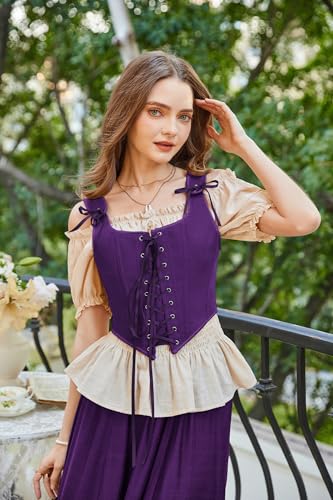 Image of Scarlet Darkness Women's Renaissance Corset Tops Vintage Lace Up Overbust Bustier Bodice Violet 6