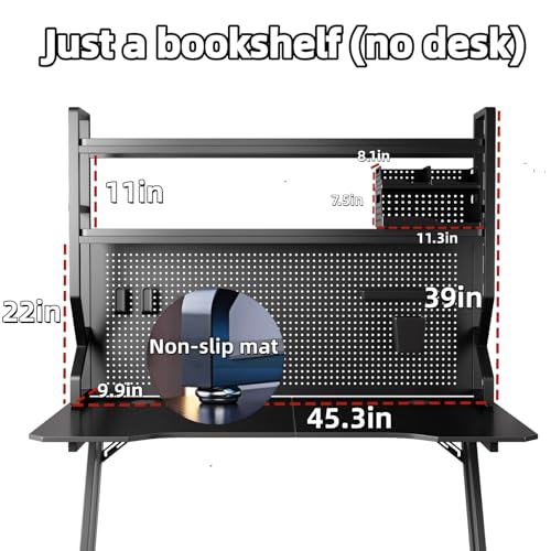 Desktop Hutch Bookshelf,Many Gifts,Metal Desktop Bookcase with pegboard, Desk Shelf, Countertop Storage Organizer Rack for Dorm or Office,Desktop Shelves (Black, 45.3" Lx9.9 Wx39 H) by Generic - Image 4