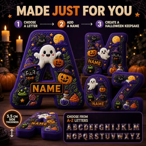 Individuelles Halloween-Buchstabenkissen mit Namensaufdruck – Bild 3