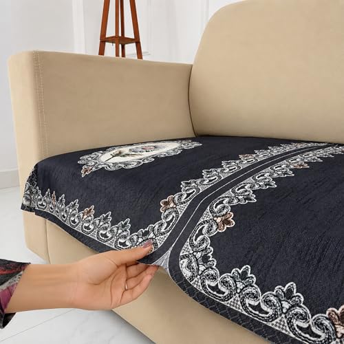 Image of Homerz Premium 'Maharaja Paradise Series' Sofa Cover | Net Fabric Sofa Cover | Washable, Anti-Dust Backed & Wrinkle Resistant Cover (Regal Flower, 2 Seater, Only Seat Cover)
