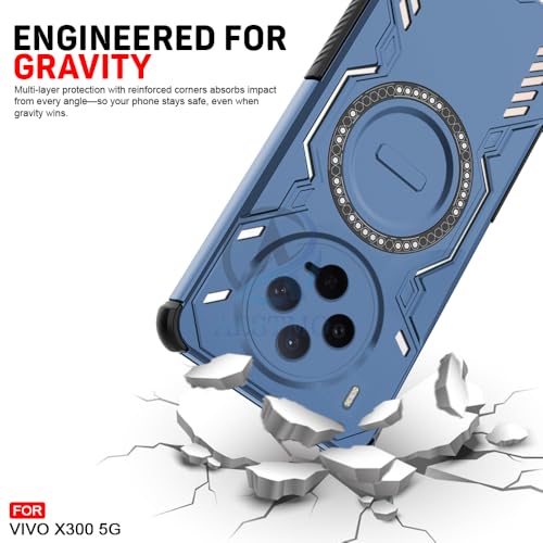 Image of AESTMO Back Case Cover for Vivo X300 5G | Magnetic Case with Built-in Metal Ring | Compatible with MagSafe Accessories | Shockproof Hybrid (PC + TPU) (Blue)