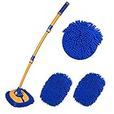 MS MASTER SHOW Car Wash Brush Mop with 2 Pcs Microfiber Mop Mitt Labor-Saving Curve Design Car Cleaning Supplies Kit Extendable Scratch-Free Car Wash Mop Thickened Aluminum Alloy Rod