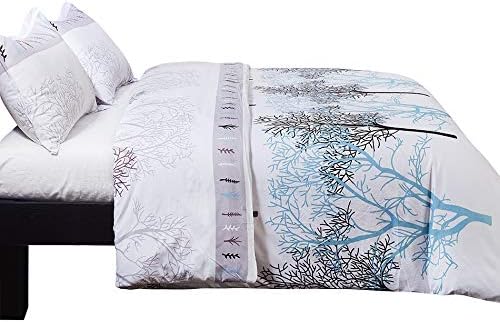 Vaulia Lightweight Soft Microfiber Duvet Cover Set, Printed Branch Pattern - White, Queen Size