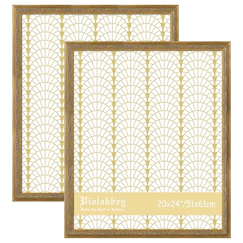 Image of VIOLABBEY 20x24 Gold Frame 2Pack, Vintage Poster Picture Photo Frames Ornate without Mat for Wall Hanging
