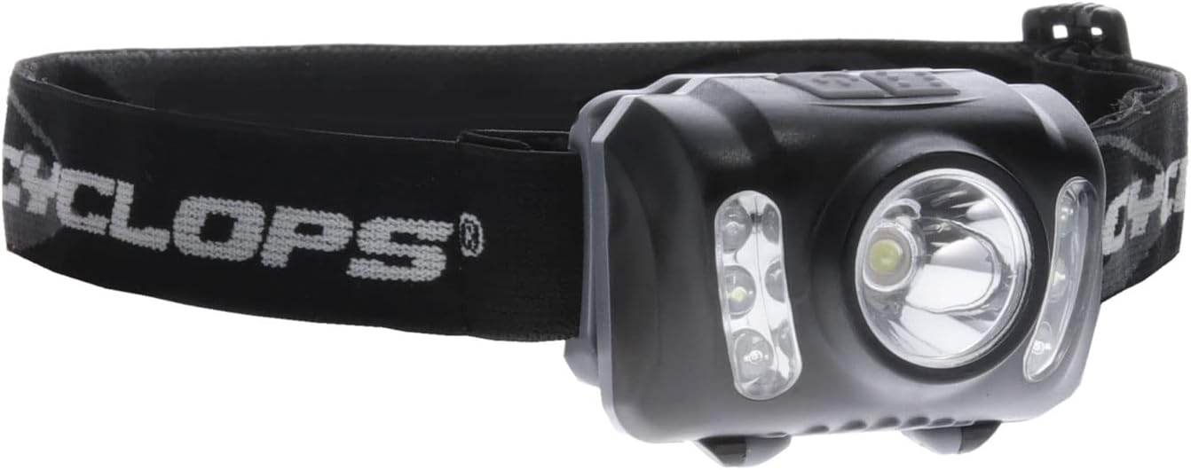 CYCLOPS 210 Lumen Headlamp, Tactical Durable Lightweight Compact Adjustable Stretch Headband Bright 3 Color LED Headlight, AAA Batteries Included, Pack of 2