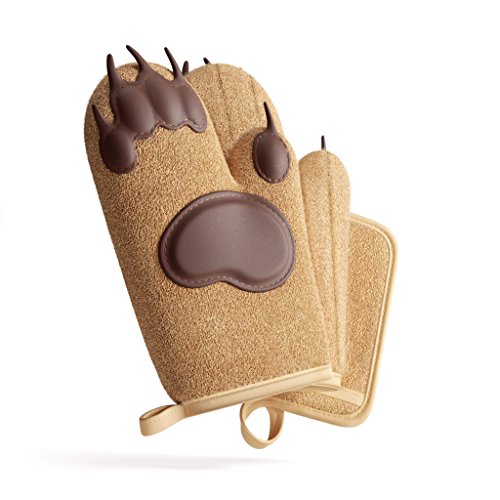 toem Bear Paw Oven Mitts & Pot Holder Kitchen Set Set has 2 Heat Resistant Silicone Padded Gloves, 1 for Each Hand, 1 Terry Cloth Pot Holder & Free Self Adhesive Hook