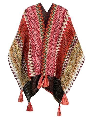 BIVENENT Shawl Wraps for Women Boho Knit Poncho Ladies Rainbow Casual Loose Striped Fringe Blanket Scarf Coat Wedding Gift