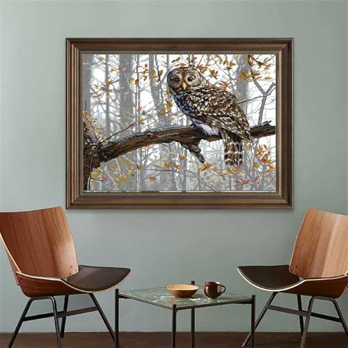 Image of JOYSEWING Bird Owl Printed Cross Stitch Kit for Adult,Full Range of Cross-Stitch Stamped Kits Needlepoint Kits for Beginners Embroidery Kits 11CT Cross Stitch Patterns- (Owl(11CT) 21.65 x17.72 inch)