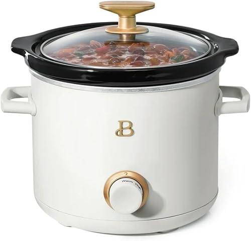 Miniatura 6 de Drew Barrymore - Hermoso juego de 2 ollas de cocción lenta, 2 cuartos de galón, glaseado blanco (100 vatios) con ajustes de calor ajustables,