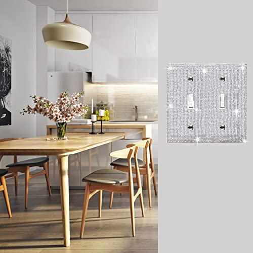 Image of Shiny Silver Rhinestones Outlet Covers Switch Plate Covers Decorative Rhinestones Light Switch Cover 2 Gang Switch Plates And Outlet Covers