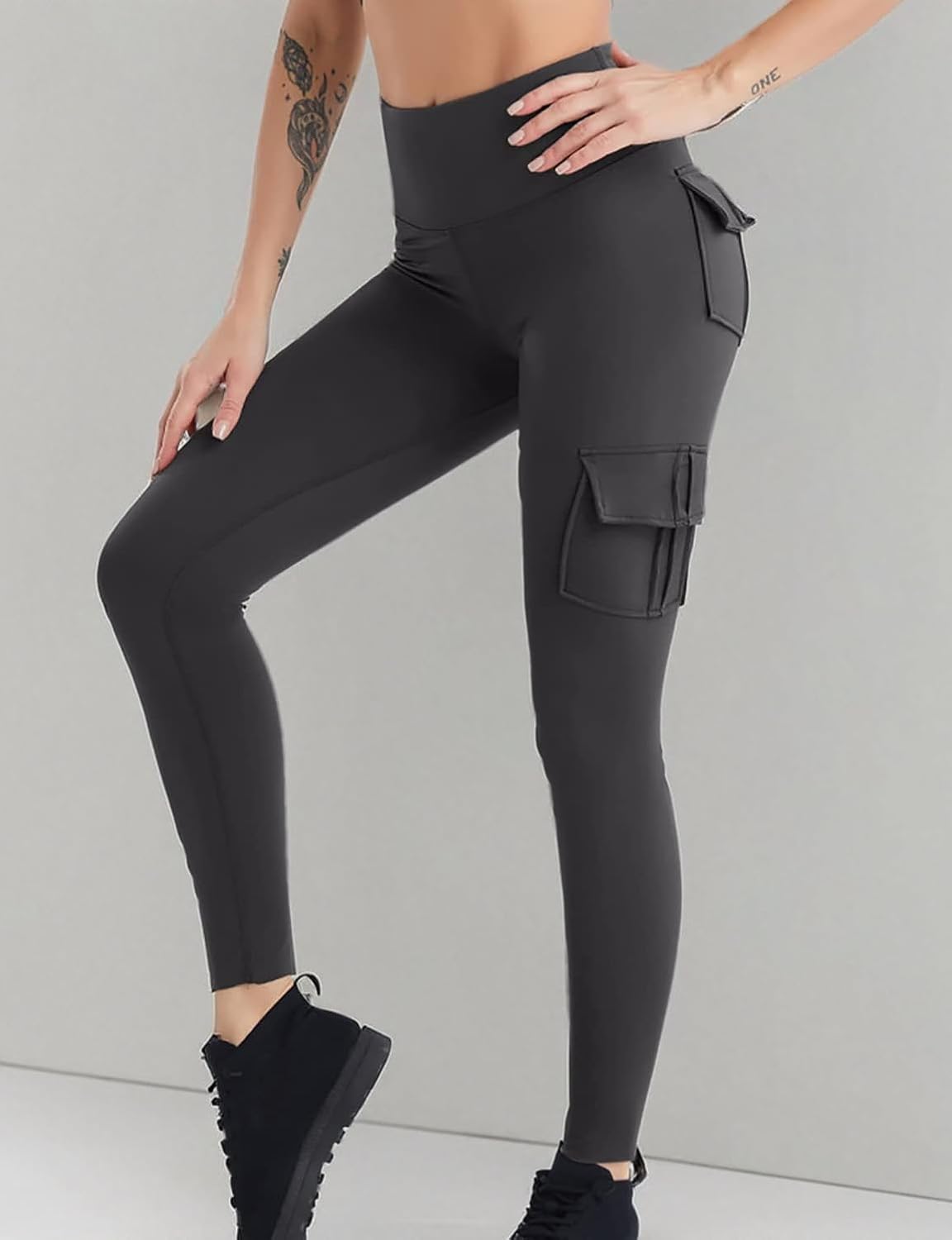 Cargo Leggings with Pockets for Women High Waisted Elastic Yoga Lounge Pants - Image 6