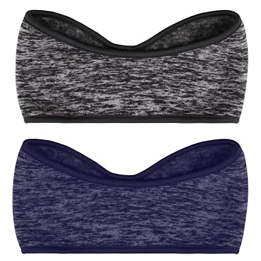 SAVITA 2 Pack Ear Warmers Headband Stretchy Ear Covers Sweatband Ski Winter Headband Earmuff Workout Headbands Moisture Wicking Thermal Sport Headbands for Women Man Girls (Gray and Dark Blue)