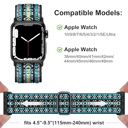Image of Easuny 5 Pack Stretchy Bands Compatible with Apple Watch 40mm 41mm 42mm 38mm 44mm 45mm 46mm Women, Elastic Fabric Nylon Strap Wristband for iWatch SE 3 2 1 Series 11 10 9 8 7 6 5 4 3 Boho Solo Loop