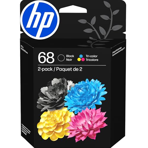 HP 68 Black/Tri-Color Ink Cartridges (2-Pack) | Works Envy 6100e, 6500e Series | Eligible for Instant Ink | 6L6S2TN | Packaging May Vary