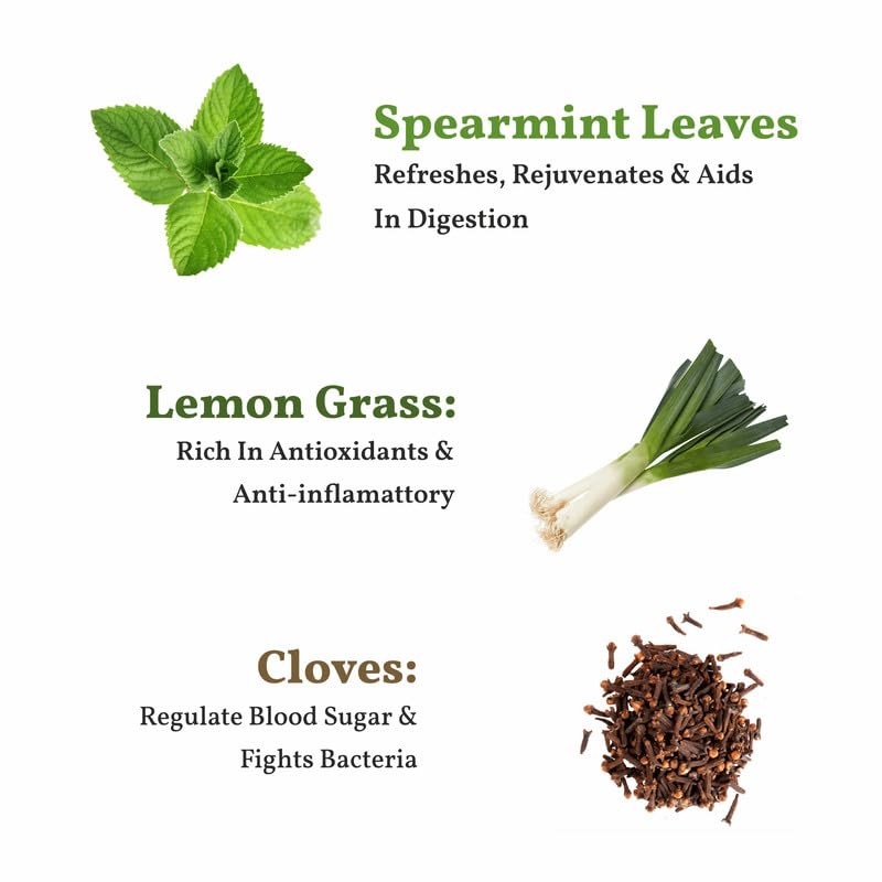Image of SAN-CHA Sancha Tea Boutique,Spearmint Herbal Tea,25 Pyramid Tea Bags,Pure Spearmint Tea With Cloves&Lemongrass,Tea For Pcos&Pcod,Naturally Calming Tea,100% Caffeine Free Herbal Tea,150 Grams