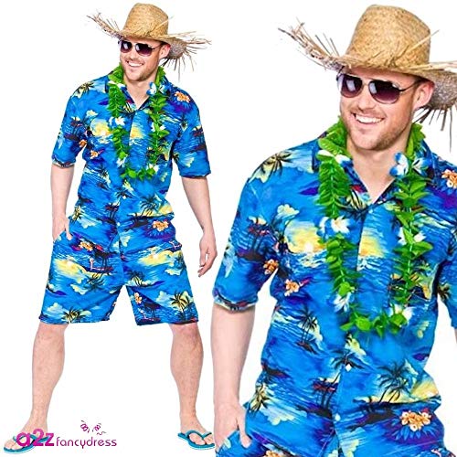 Adults Hawaiian Blue Palm Costume XL, Blue Palm Trees - Image 2