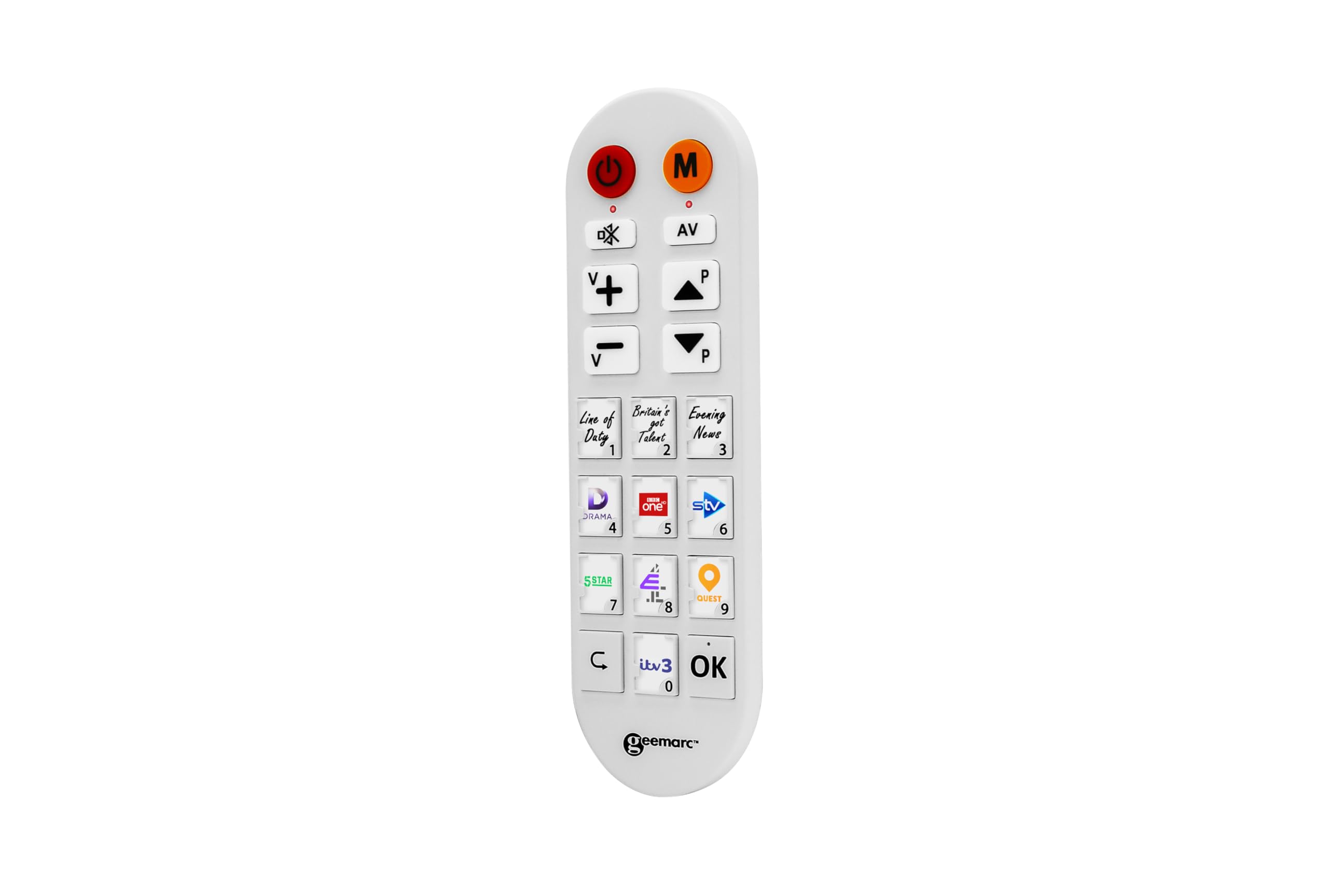 Geemarc TV Photo100 - Télécommande Universelle Équipée de 10 Touches Mémoire Photo Personnalisables - Ordinateur Requis pour l’Initialisation - Fonctionne en Infrarouge