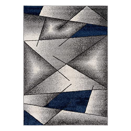 Mynes Home Kurzflor Teppich Blau Grau Weiss / 140x200 cm/Pflegeleichte...