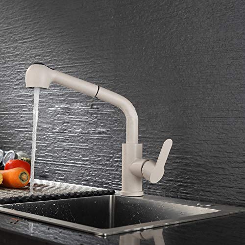 grifo de la cocina de una manija para cocina Toque Rotar 360 304 fregadero de acero inoxidable griferías de pintura de color avena grifos