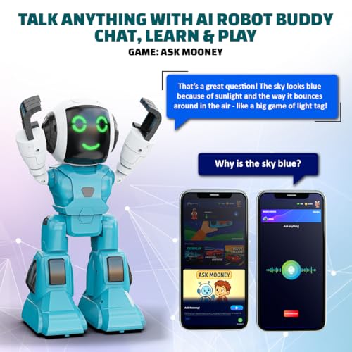 Image of Mirana Moonwalker | Smart Interactive Chat-GPT AI Robot Toy for Kids | USB Rechargeable Type-C | AR Games & in-Built Bluetooth Speaker | Remote & App Controlled | for Boys & Girls 2+ Years (Sky Blue)