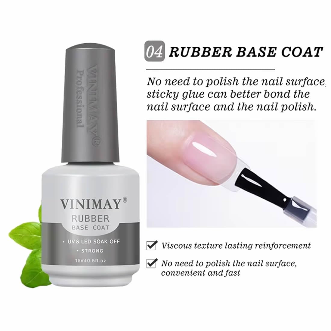VINIMAY Professional Rubber Base Coat Gel 15ml | Strong Adhesion UV & LED Soak Off Nail Gel Polish Base Coat for Nail Extensions, Builder Gel, Long Lasting Gel Manicure & Professional Nail Art 3