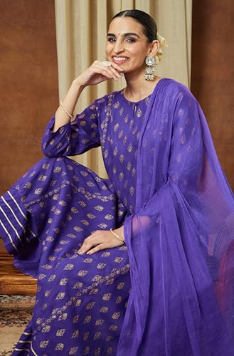 Kurta violet en rayonne Janasya pour un look ethnique chic confortable - 2