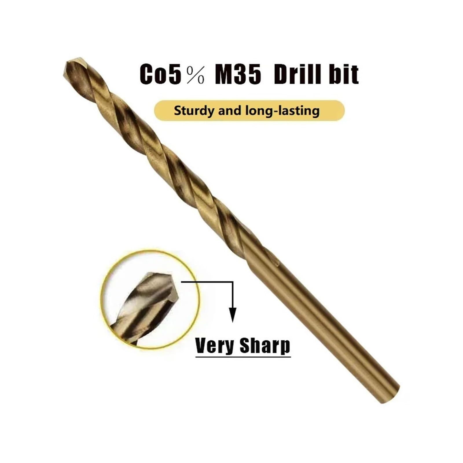 Zestaw 5 wierteł kobaltowych HSS M35, bity skręcane ze stali szybkotnącej do metalu, stali nierdzewnej i metali twardych(8.6mm)