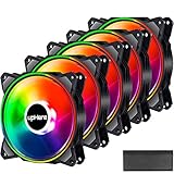 upHere DP123+3 120mm 5V 3PIN Addressable RGB Fan Motherboard Sync, Adjustable Colorful LED Fans with Controller,5x120mm Fans