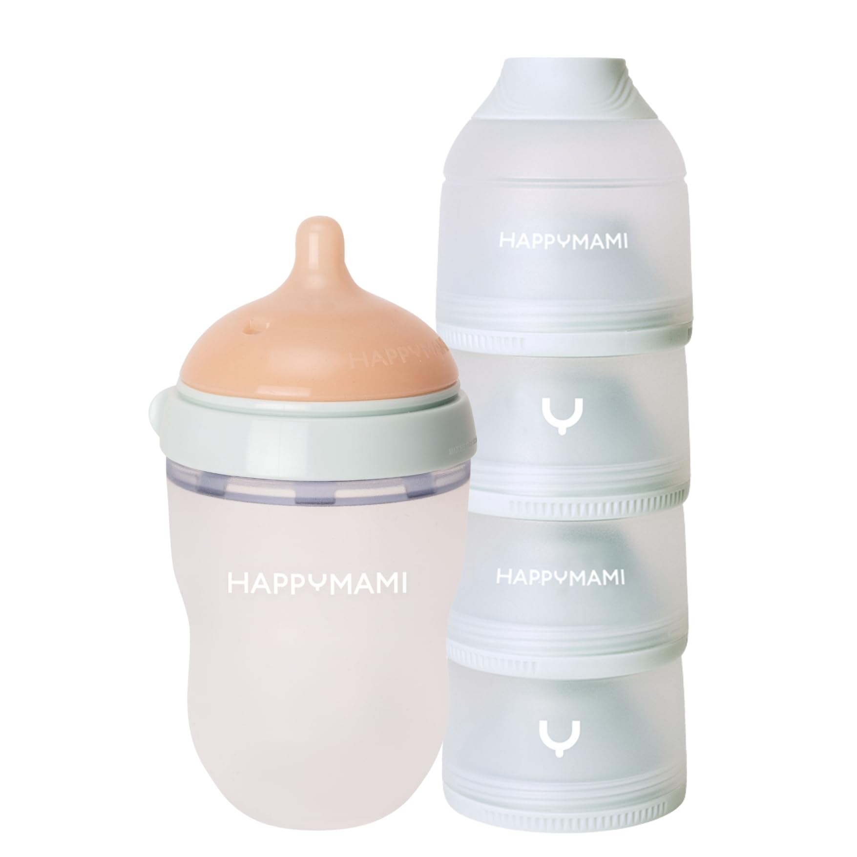 Happymami, Set Biberon Personalizzabile con la Forma del tuo Seno +Dosatore di Latte in Polvere, Kit di Alimentazione per il tuo Bebè, Senza BPA (Set Biberon + Dosatore di Latte in Polvere)