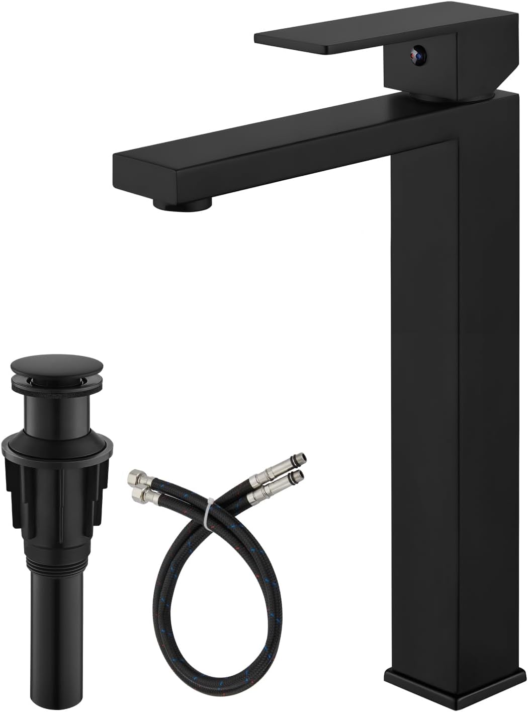 gotonovo Vessel Sink Faucet Single Handle Tall Bathroom Faucet One Hole Modern Lavatory Vanity Basin Mixer Tap Matching Supply Hoses and Pop up Drain Without Overflow, Matte Black