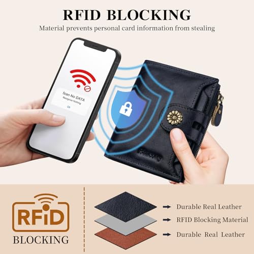 Image of Womens Wallet,RFID Blocking Leather Wallet Womens Bifold Card Holder Small Compact Wallet for Women with Removable ID Window(Royal Blue)