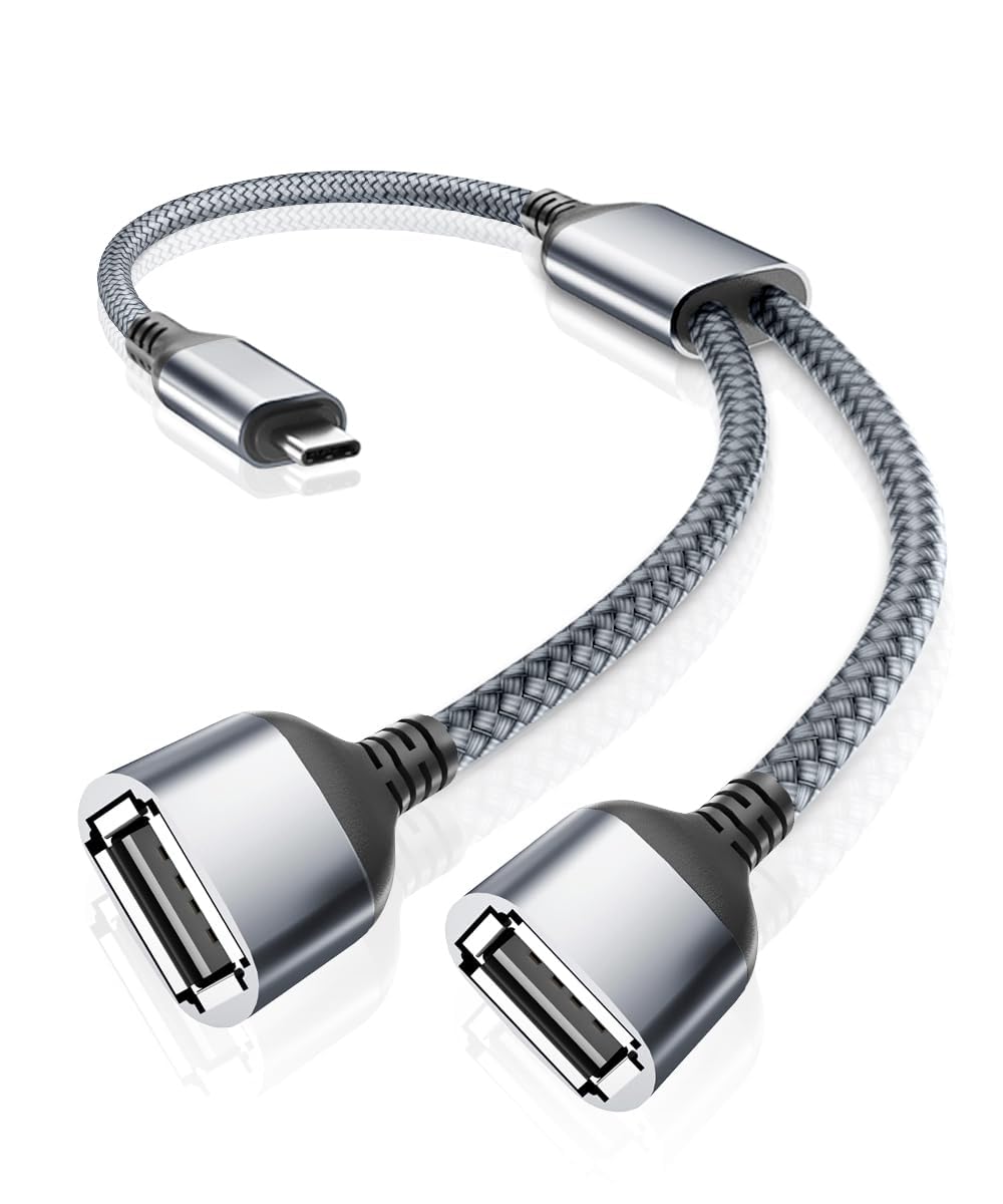 RUXELY USB C to Dual USB Adaptor 0.3M,USBC Male to Double USBA Female Adapter,Thunderbolt 3 Type C to 2 USB OTG Splitter Cable for MacBook Pro Air,iPad,Microsoft Surface Go,iPhone 16 15,Samsung S25