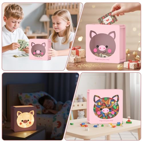 Image of Summidate Wooden Piggy Bank for Kids Girls, Money Savings Box with Clear Removable Windows and DIY Stickers, Personalized Cash Vault Box for Teens & Adults, Birthday /Baby Shower /Wedding Gift