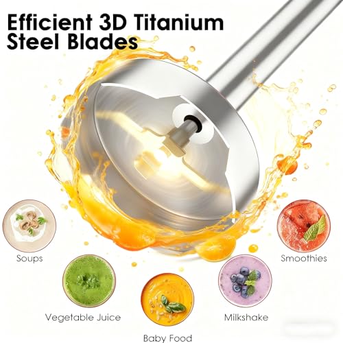 Blackcow Immersion Blender Handheld, 800W Powerful Electric Hand Blender with Titanium Alloy Blades, 12 Speeds & Turbo, Electric Hand Mixer for Smoothies, Soups, Baby Food and Purees image 5