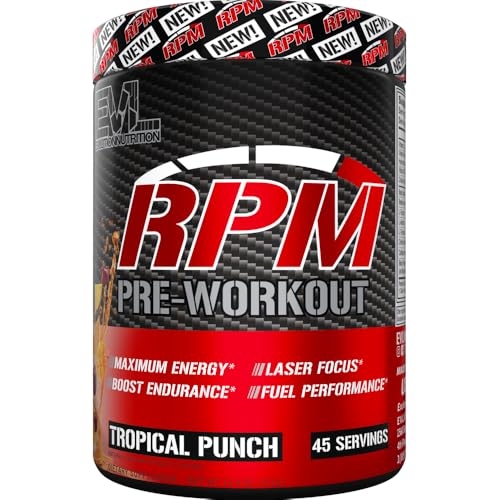 Image of Evlution EVL RPM Pre Workout Powder - 45 Servings - Tropical Punch | Preworkout for Energy, Focus & Performance - with Beta-Alanine, Caffeine, Betaine & L-Tyrosine