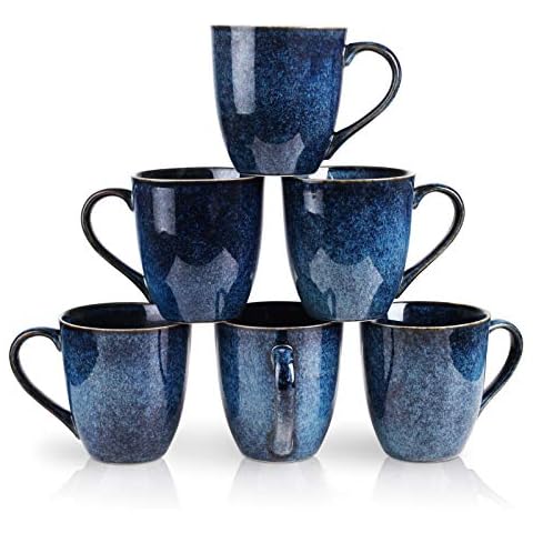 vicrays Coffee Mug Set, 12 Ounce, Set of 6, Ceramic Mug for Men, Women, Unique Glazed Mugs with Handle for Coffee, Tea, Milk, Cocoa, Cereal(blue) Cover