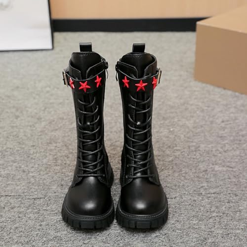 Boots for Girls Lace Up Side Zipper Cowboy Boot Punk Goth Platform Booties PU Leather Combat Boot White Boots for Girls 4-14T4