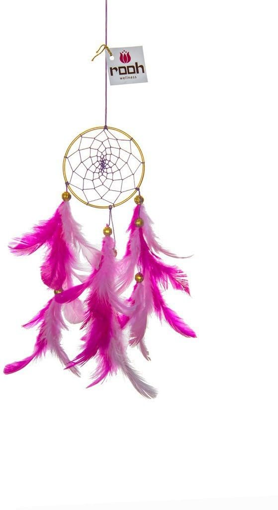 Rooh Wellness Pretty in Pink Car Hanging Handmade Hanging for Positivity Wool Dream Catcher (7.8 inch, Pink, Red) BZ_Dream Catcher Pink Gold