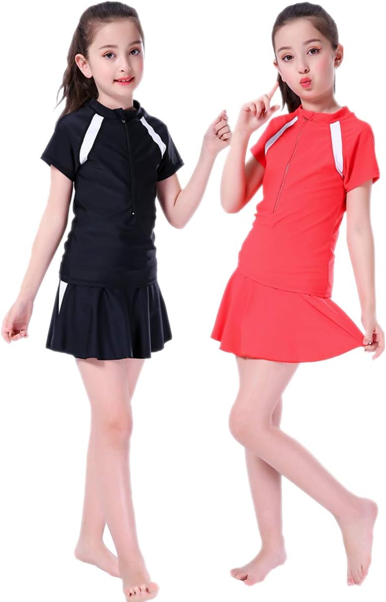 BIKMAN Girls 2 Piece Swimsuit with Skirt UV Protection Quick-Drying Rash Guard Swimwear