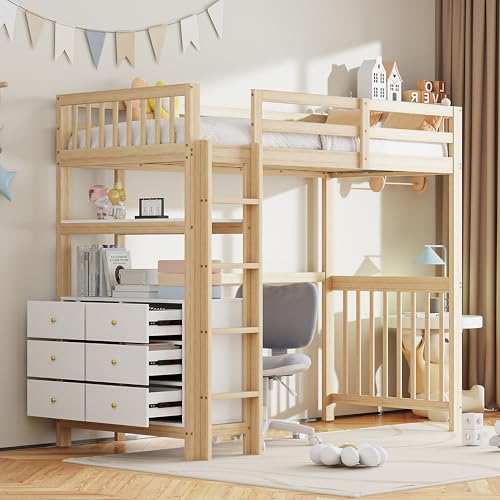 Moimhear Hochbett Mit Sicherheitsleiter & Stauraum – Massivkiefer, 90x200 Cm, Für Kinder & Jugendliche